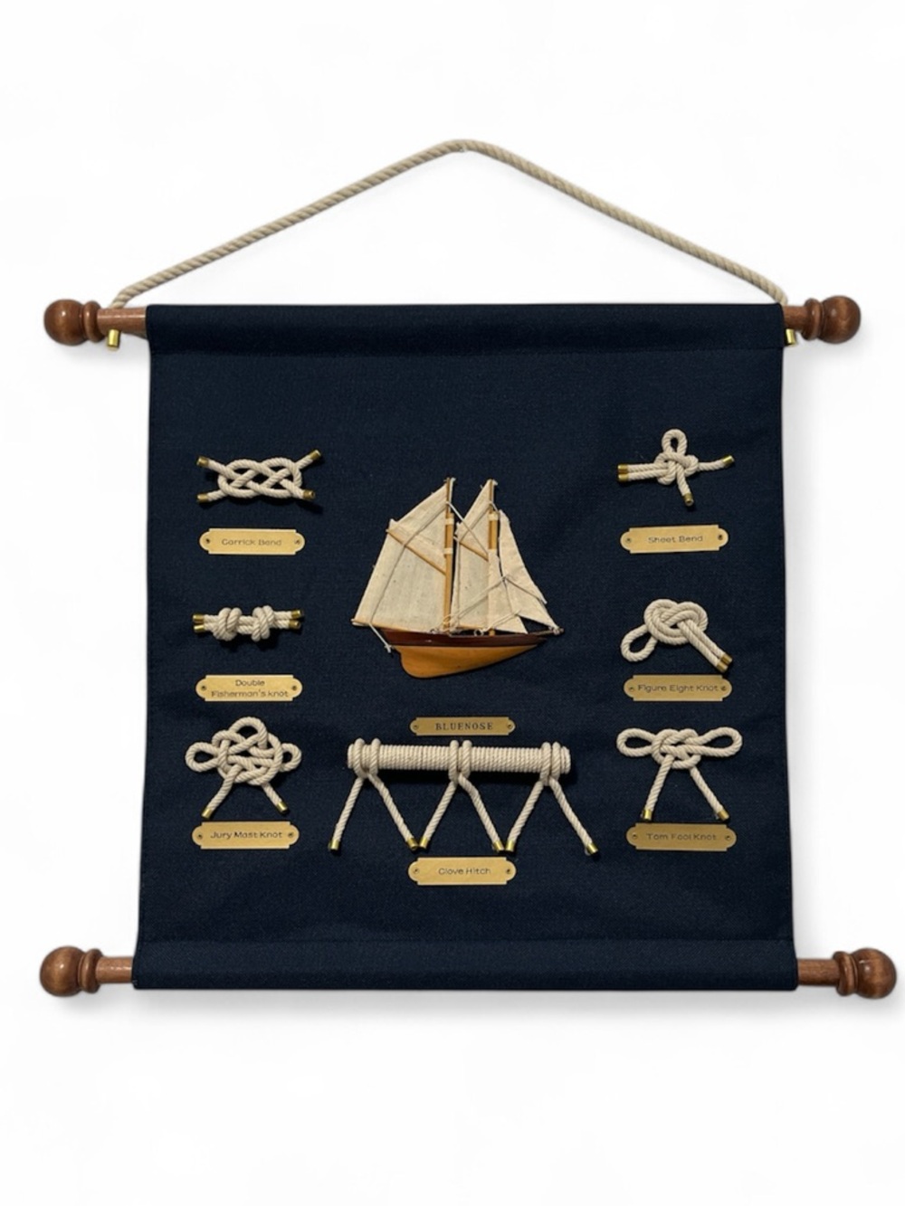 Nautical Knot Display with Sailboat Accent - Navy & Natural Rope
